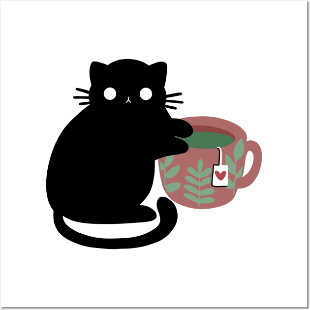 Kawaii „Green Tea Cat“ Design | Cute Illustration Green Tea Lover | Cat Lover | Illustration by Atelier Serakara Wall Art by Atelier Serakara